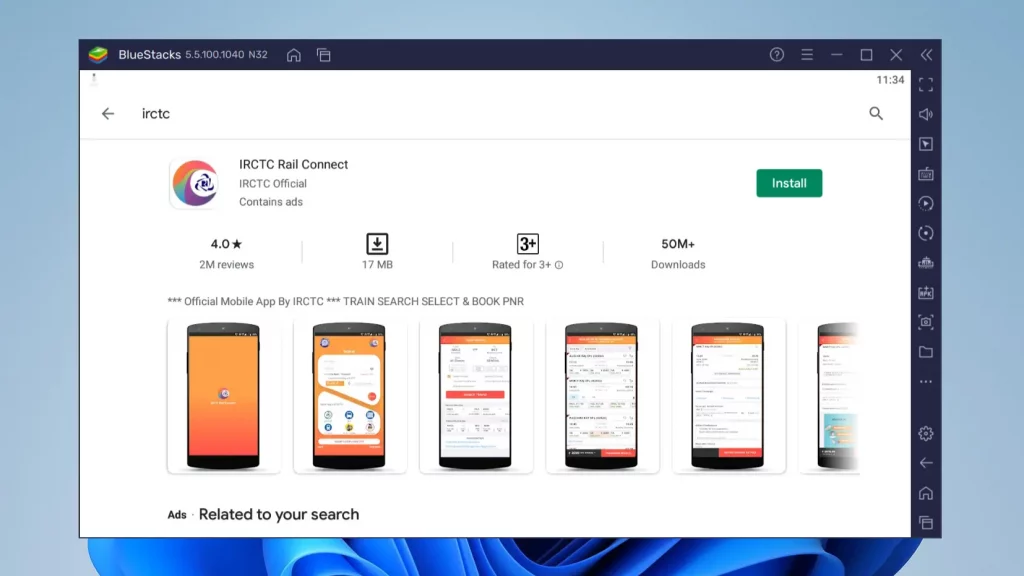 IRCTC app in Bluestacks