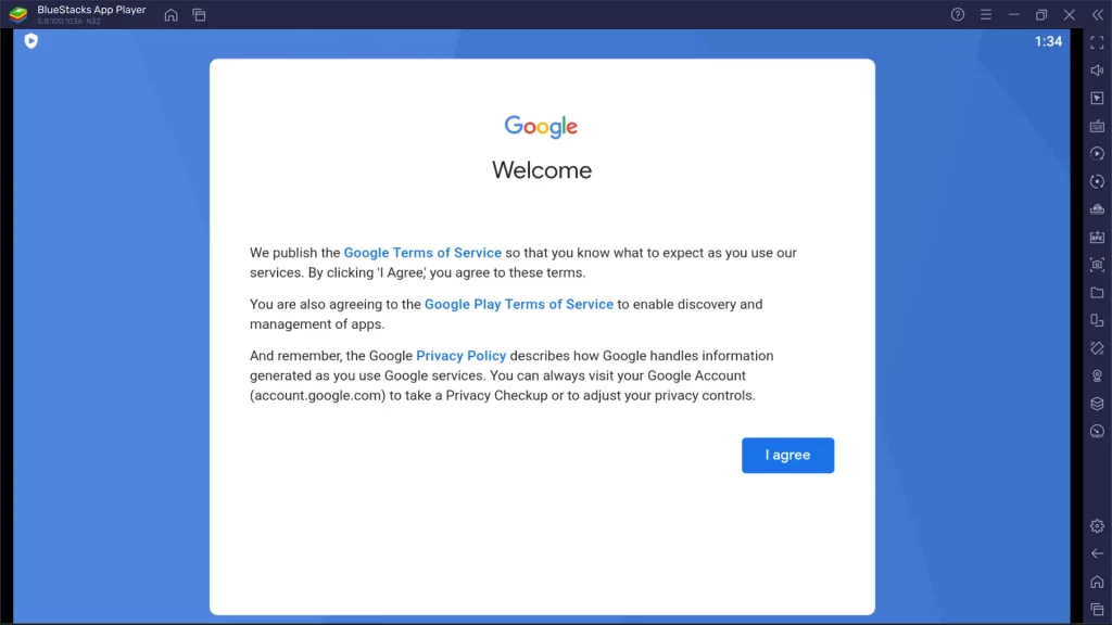 Agreeing Play Store terms in BlueStacks