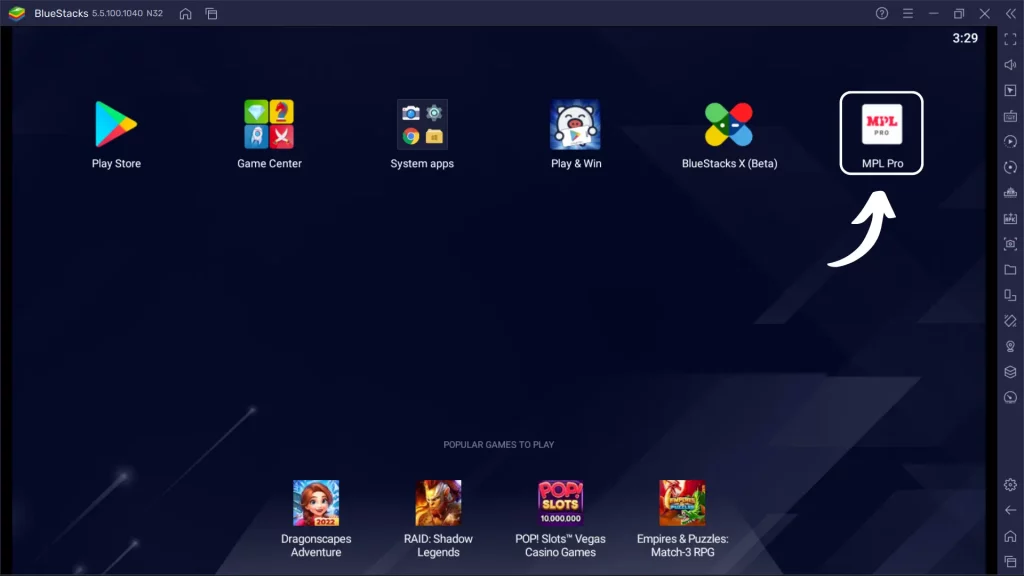 MPL app in BlueStacks