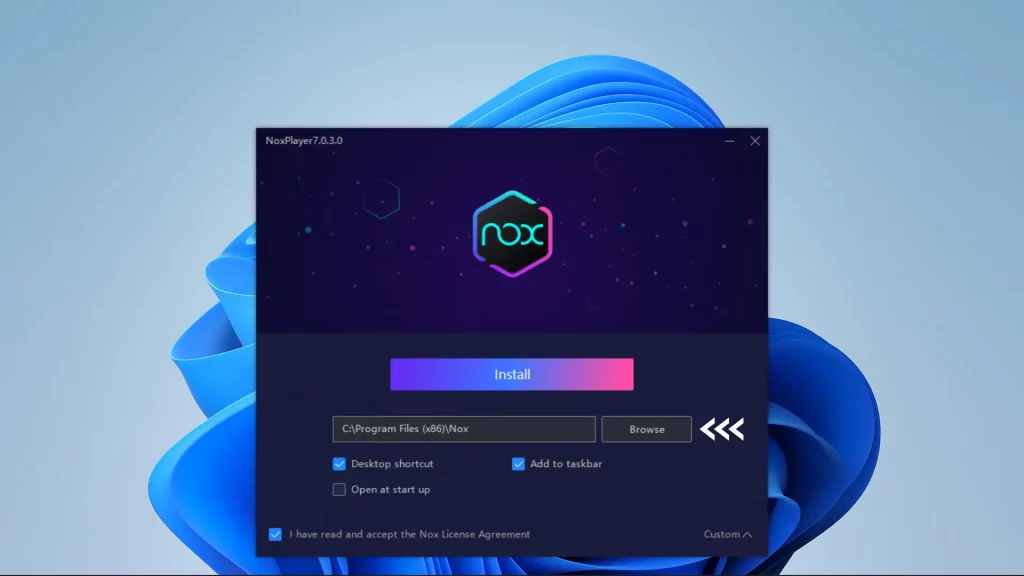 NoxPlayer custom installation settings