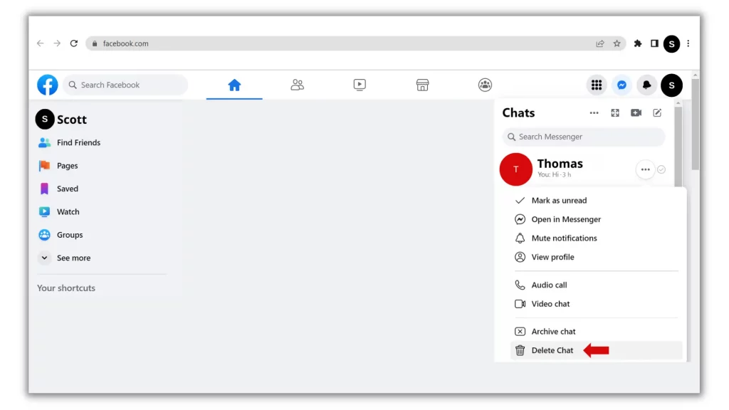 Delete chat in Facebook