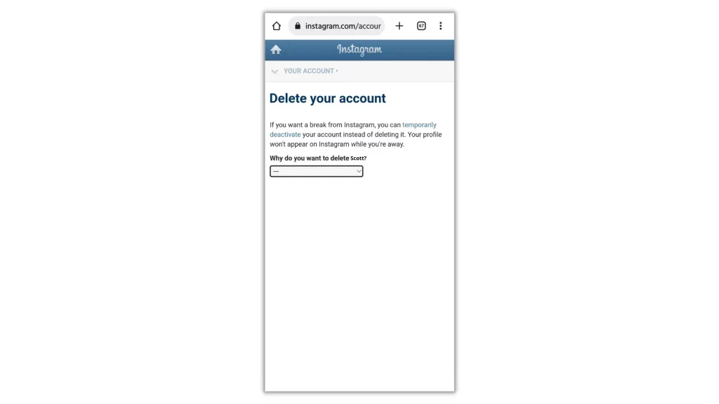 delete duplicate Instagram account