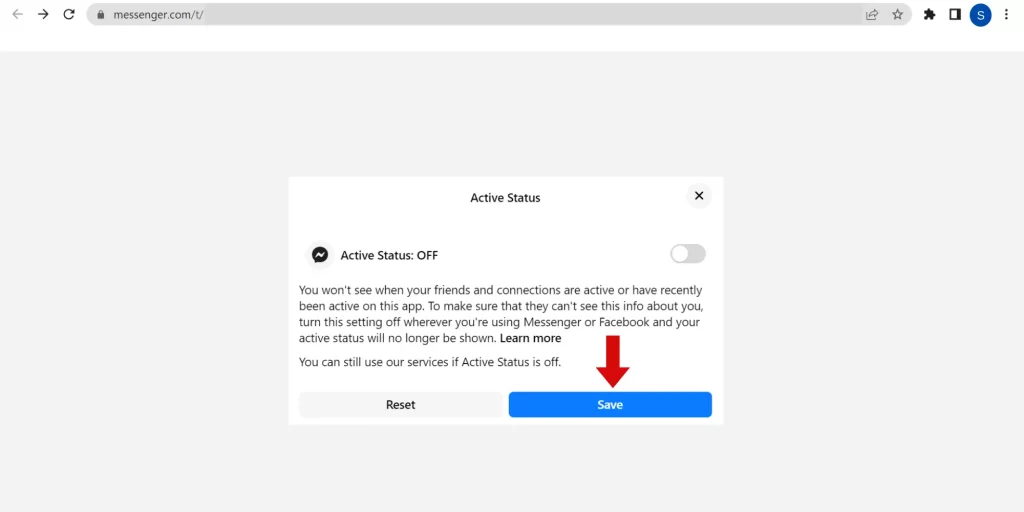 Turn off active status on messenger web