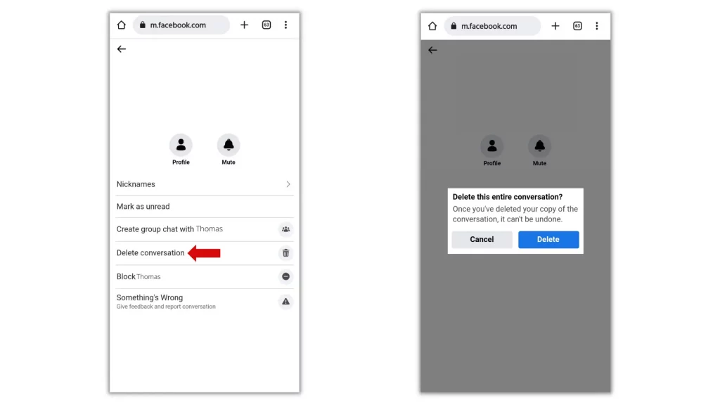 delete this entire conversation facebook web mobile