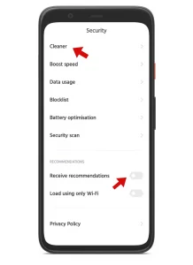 xiaomi receive recommendations disable