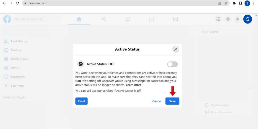 Facebook PC Active Status Turn off