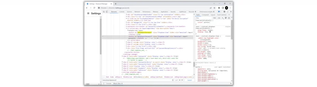 Importing Passwords to Chrome using Inspect option