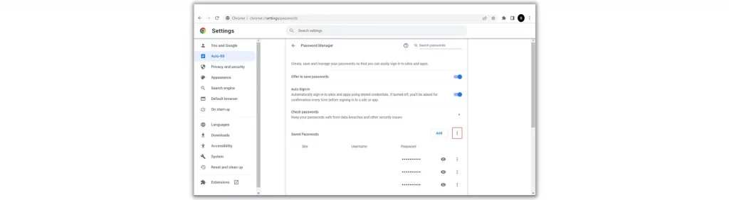 Import Passwords option in Chrome