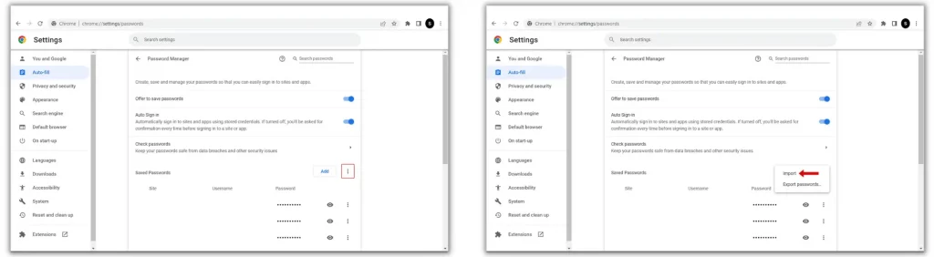 Import Passwords option in Chrome PC