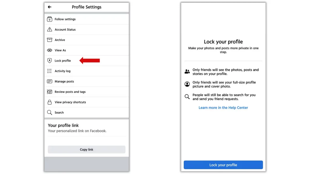 how to lock facebook profile on Android