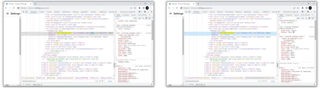 Importing Passwords to Chrome using Inspect option