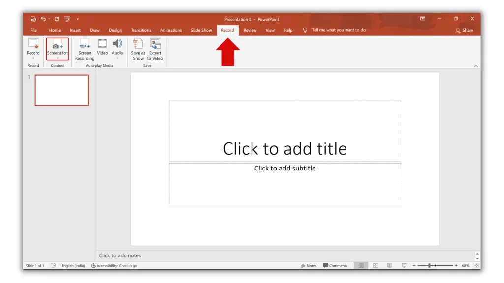 Microsoft PowerPoint Screenshot option