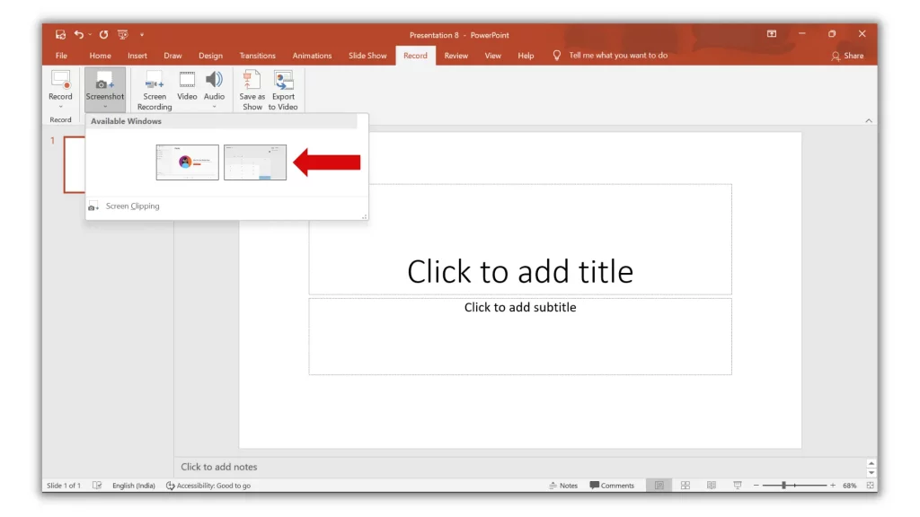 Taking Screenshot in Microsft PowerPoint