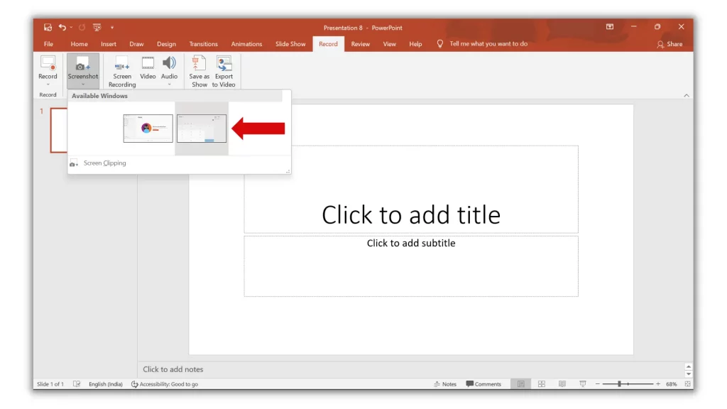 Screenshot feature in Microsoft PowerPoint