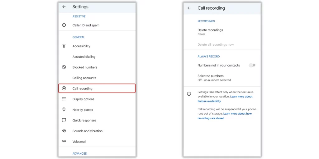 Phone by Google Call Recording option