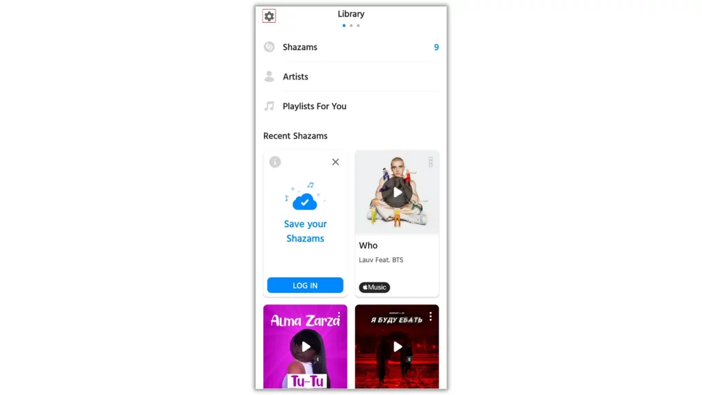 Shazam app homepage