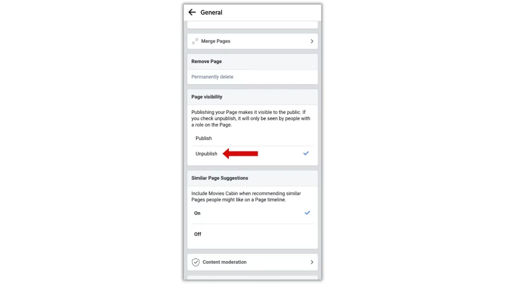 how to unpublish facebook page