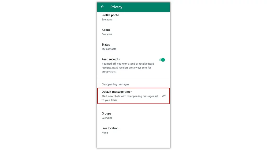 WhatsApp Mobile Default Message Timer Option