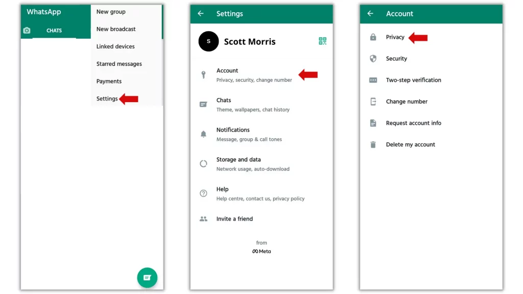 WhatsApp Mobile Privacy Settings Page