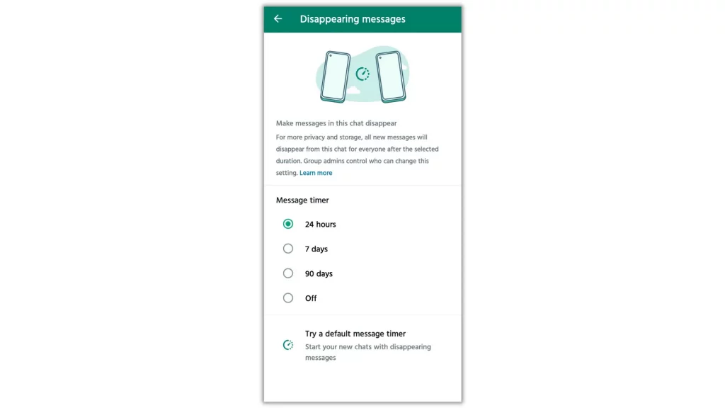 WhatsApp Mobile Setting Disappearing Messages Timer for Group Chat