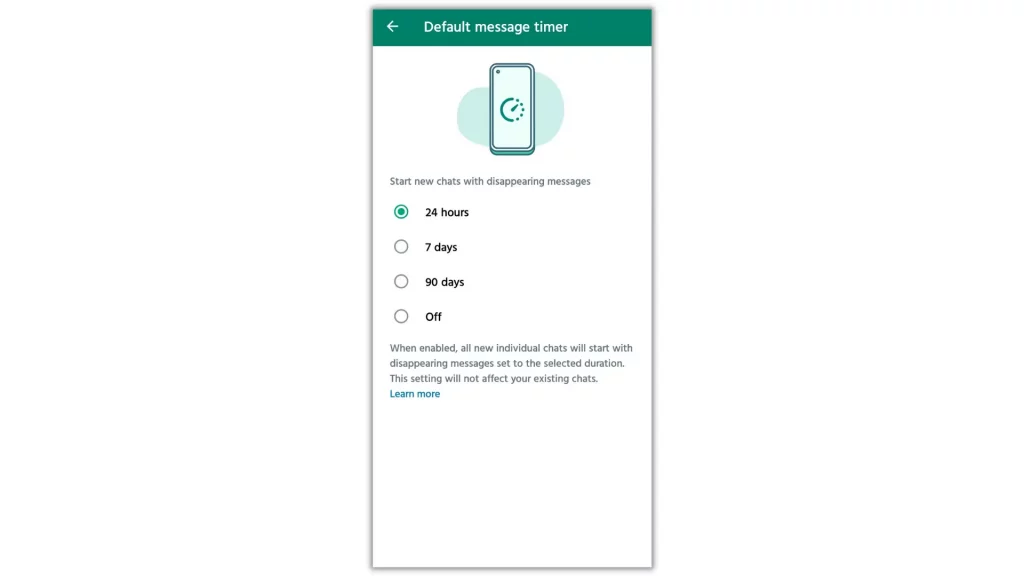 WhatsApp Mobile Setting Timer Disappearing Messages for all Chats