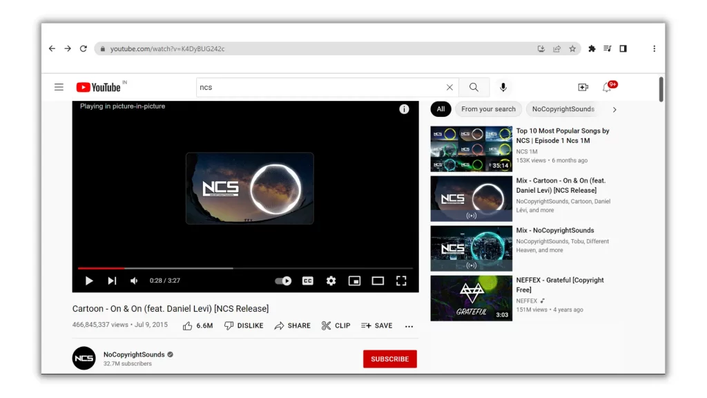 YouTube PIP mode in PC