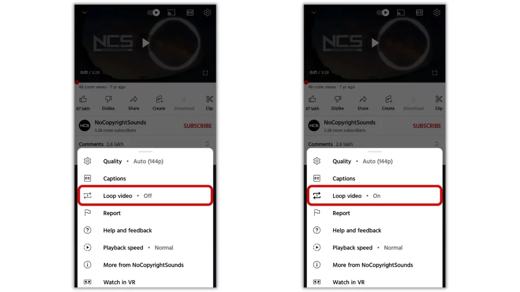 YouTube video loop in app